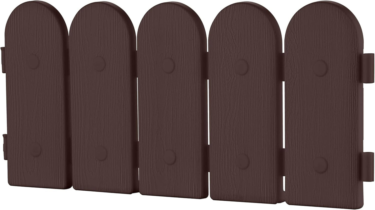 Evelyne Garden Border Plastic Edging: Wooden Fence Design - 8pcs Brown Yard Landscaping Fence Liner Lawn Edge Barrier - 10ft Kit of Decorative Lawn Panels Elements -Landscaping Edging-GMT-10374-A08