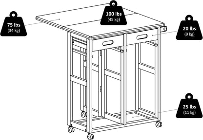 Winsome Suzanne Kitchen Table Set with Stools, Coffee, 33" | Convenient Sturdy Mobile Kitchen & Dining Room Table & Chairs with Storage for Small Spaces, Dorms, Apartments
