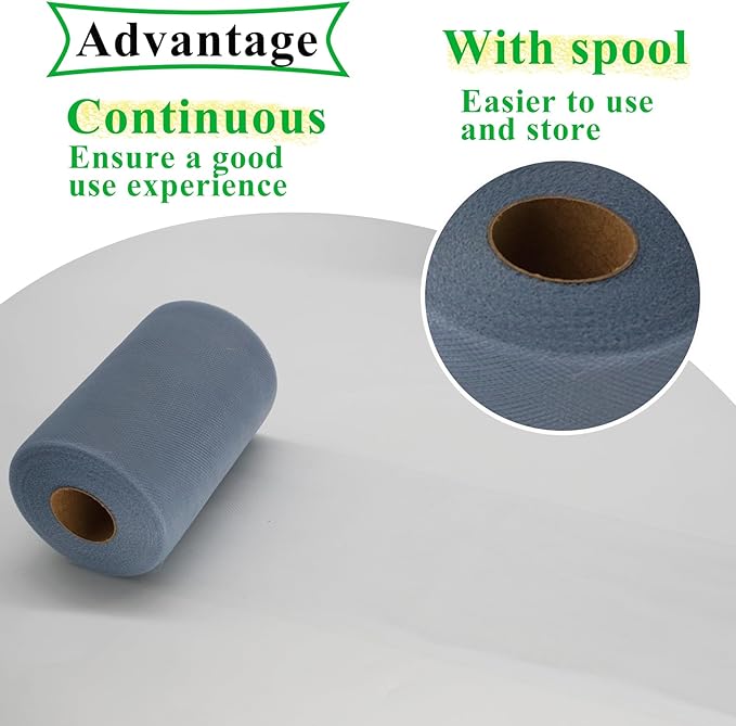 Dusty Blue Tulle Fabric Rolls 6 Inch by 100 Yards (300 feet) Fabric Spool Tulle Ribbon for DIY Tutu Bow Baby Shower Birthday Party Wedding Decorations Christmas Craft Supplies
