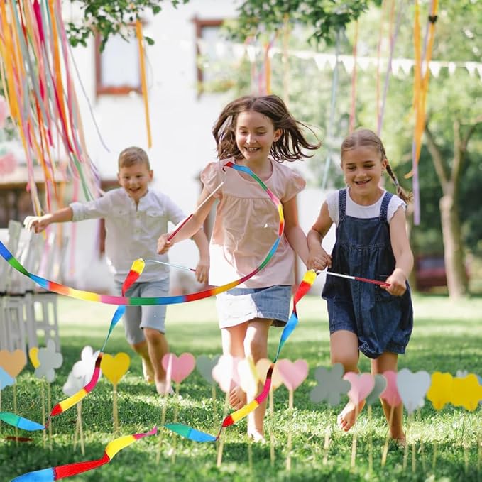 20Pack Rainbow Ribbon Streamers, Dance Ribbon Streamers Wands for Kids Party Supplies Goodie Bag Stuffers, Gymnastics Twirling Ribbon Stick Dance Streamers Party Favors for Kids Adults