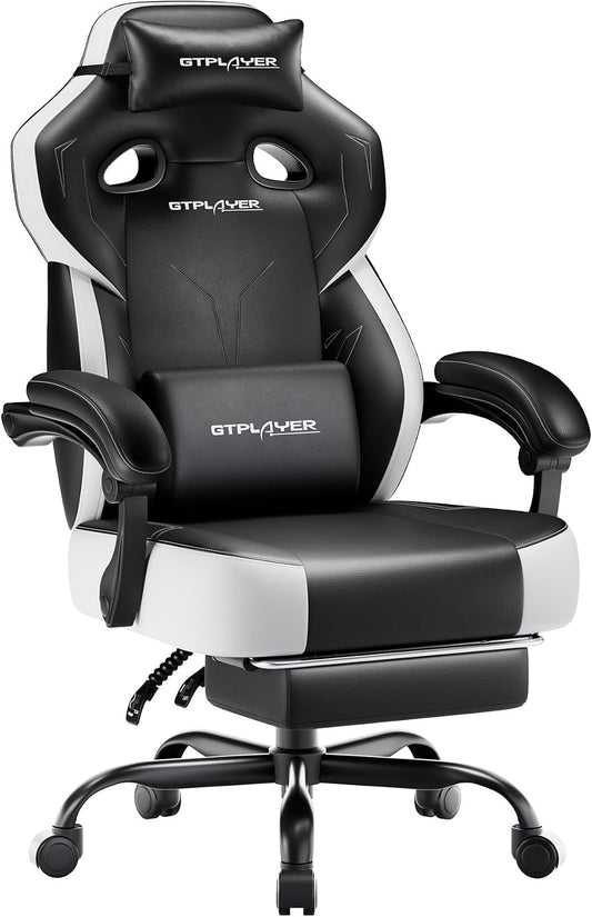 GTPLAYER Big & Tall Gaming Chair, Wide Seat with Footrest, Jet Black | Ergonomic High Back Computer Desk Chair for Adults, Comfort Padded Seat with Lumbar Support Armrests Recliner for Office/Home