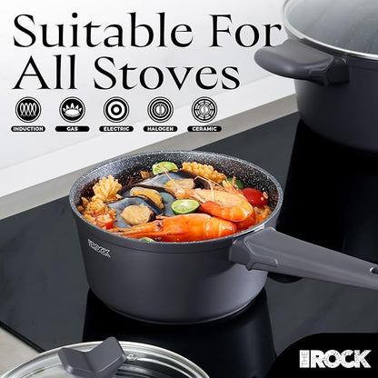 THE ROCK SOHO Nonstick Saucepan with Lid, 2 Quarts Small Pot with PPG Quantum2 Coating – Durable for Urban Kitchens, Nothing Sticks, Never Warps, Lasts Longer, Induction Compatible, PFOA-Free, Black