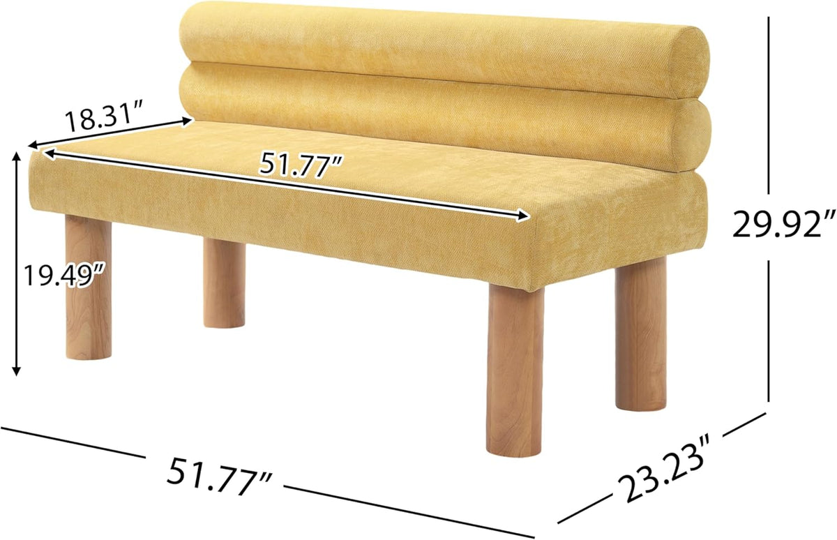 Christopher Knight Home Wally Fabric Upholstered Dining Bench, Long Dining Room Chair, Wooden Entryway Bench, Bedroom End of Bed Bench, Yellow+Natural