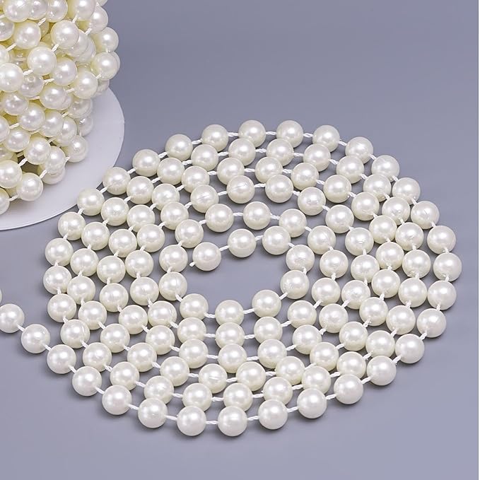 11 Yards/33Feet Pearl Garland Craft String Pearls, Faux Pearl for Wedding Party Decoration, Christmas Tree Decorations and DIY Crafts (Ivory, 10 mm 33 Feet)