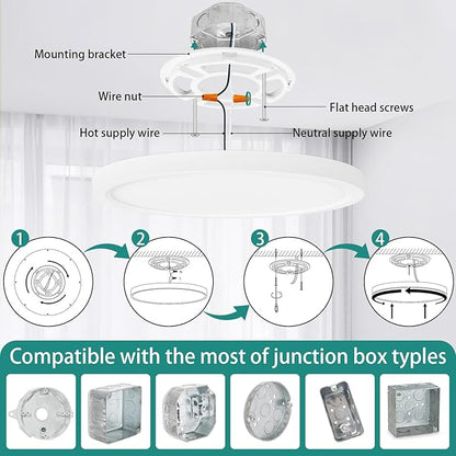 Flush Mount Ceiling Light Fixtures,18W Flat led Light for Ceiling,6500K 1800LM Ultra Thin Round White Lamp for Bedroom Kitchen,Bathroom,Garage,Living Room, Dining Room