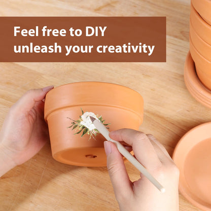 INGOFIN 5 Inch Terracotta Shallow Pots Set with Saucer - Ceramic Clay Pots with Drainage Hole, Terra Cotta for Plants for Indoor Outdoor Plants, Set of 6