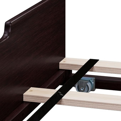Max & Lily Twin Bed, Wood Bed Frame with Headboard For Kids with Trundle, Slatted, Espresso