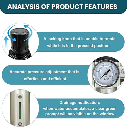Upgraded 1/2" NPT Heavy Duty Industrial Grade 3 Stage Air Drying System, Particulate Filter, Coalescing Filter, Desiccant Dryer & Air Regulator - for Plasma Cutter, Paint Spray（Auto Drain）