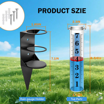 WondMall Rain Gauge Outdoor,7" Rain Gauges Outdoors Best Rated with Metal Rack Holder, Rain Measure Gauge, Easy to Read with Red Float, Large Font Plastic Replacement Tube for Yard Garden