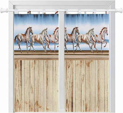 Western Horse Living Room Curtains 84 Inch Length, Window Curtains Tab Top, Farmhouse Wooden Grain Vintage Cowboy Barn Door Light Filtering Window Treatments Drapes 42"x84" 2 Panel