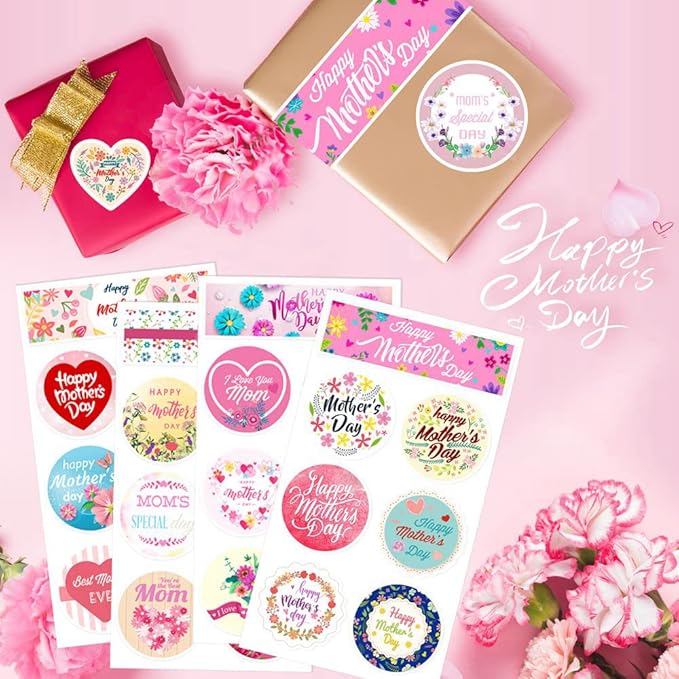 Mothers Day Stickers, Happy Mother's Day Labels Stickers for Mothers Day Card Gifts Present Decoration, Mothers Day Flower Decoration Stickers