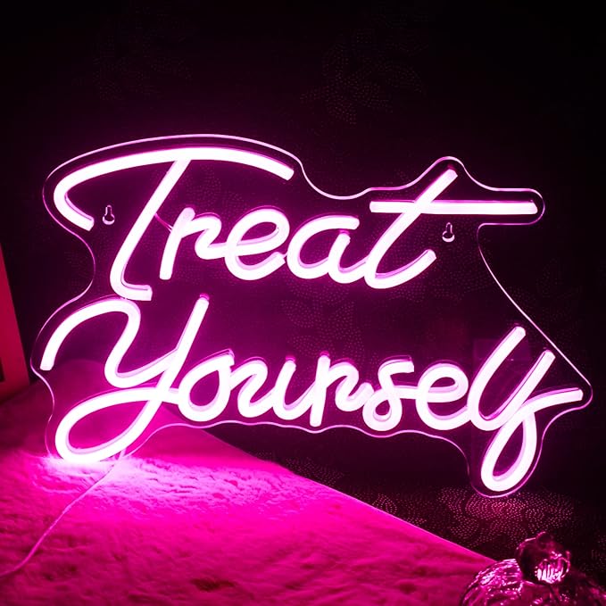 Wanxing Treat Yourself Neon Signs Pink Led Sign for Bedroom Wall Letter Neon Lights Wedding Signs Neon Room Decor for Birthday Gift Party Home Decor Bar