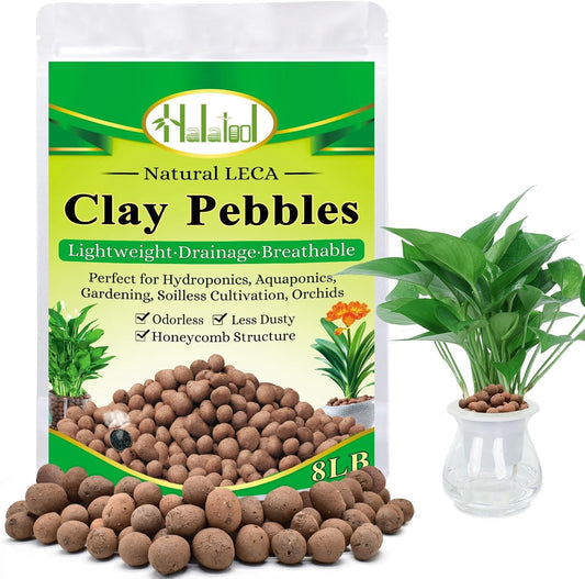 Halatool 8LB Clay Pebbles for Plants 4mm-16mm Lightweight Hydroton Leca Balls for Indoor Potted Plants Hydroponics Gardening Orchids Drainage Decoration Aquaponics