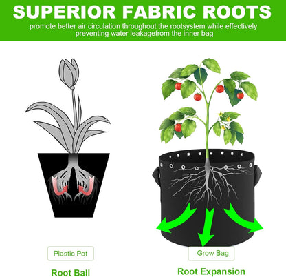 15 Gallon Plant Grow Bags 5-Packs with Holes,Thichkened Non-Woven Aeration Fabric Pots with Handles - Reinforced Weight Capacity