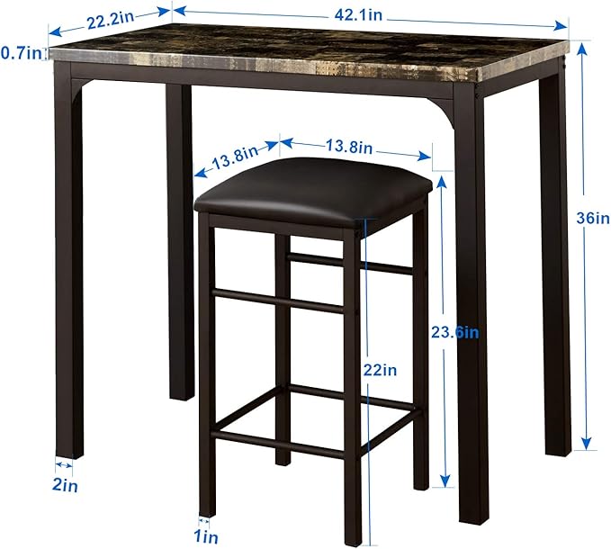 VECELO Dining Table Set with 2 Stools,3 Piece Counter Height for Kitchen, Living Room, Small Apartment