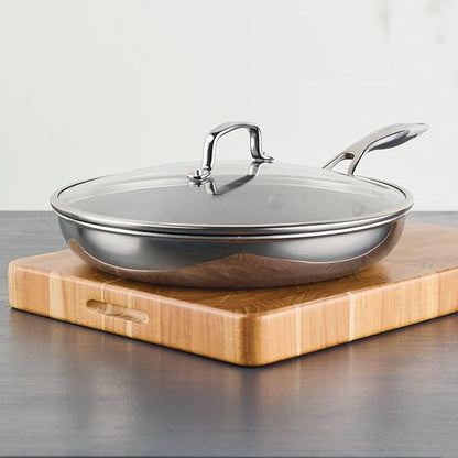 Circulon C1 Series Clad Stainless Steel with ScratchDefense Technology Cookware Nonstick Induction Frying Pan/Skillet with Lid, Metal Utensil Safe, 12.5 Inch Fry Pan - Polished Stainless Steel