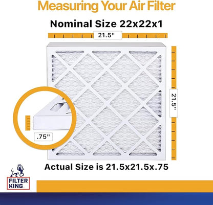 Filter King 22x22x1 Air Filter | 6-PACK | MERV 13 HVAC Pleated A/C Furnace Filters | MADE IN USA | Actual Size: 21.5 x 21.5 x .75"