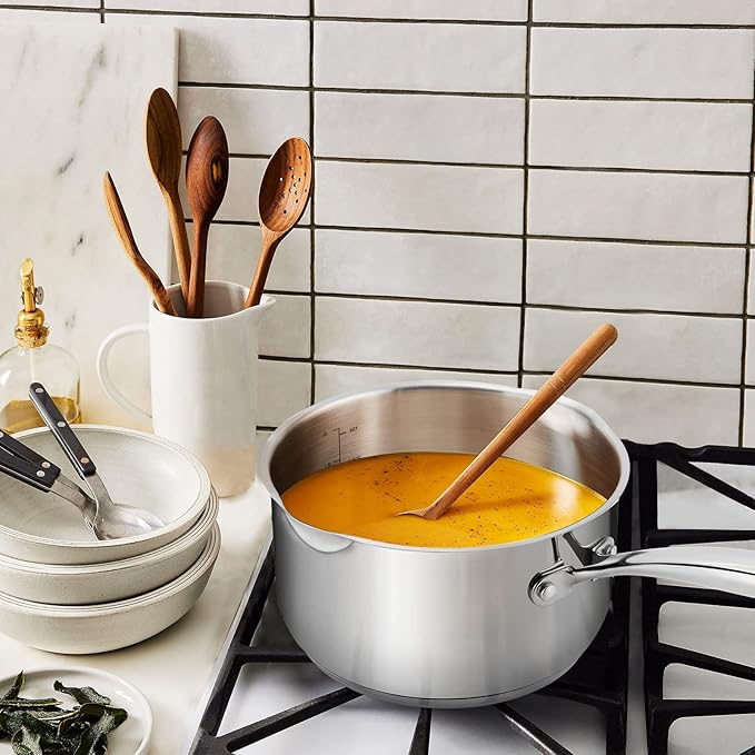 Rorence Stainless Steel Sauce pan: Saucepan with Pour Spouts, Capsule Bottom & Tempered Glass Lid - 2.5 Quart