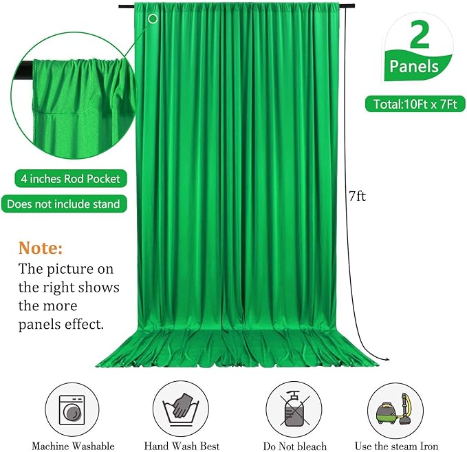 10 x 7 Feet Green Backdrop Curtain for Partie, Background Curtains for Photoshoot, Birthday, Wedding, Halloween, Thanksgiving, Christmas, New Year Party Decorations 5Ft x 7Ft, 2 Panels