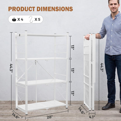 EAGLE PEAK 4-Tier Foldable Greenhouse Shelf, Heavy Duty Metal Storage Rack, No Assembly Steel Shelving Unit, Plant Stand for Greenhouse and Multi-Use Storage, 28”x14.6”x44.7”, 520 lbs, 1 Pack, White