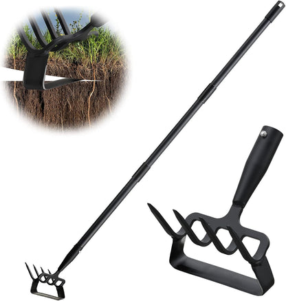 Garden Hoe, Cultivator Stirrup Hoe Garden Tool for Weeding, 73 Inch Heavy Duty Hula Hoe with Adjustable Long Handle, Scuffle Loop Hoe with Rake 2-in-1 Gardening Tool for Loosening Pulling Weed