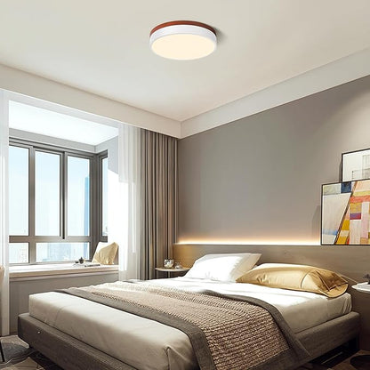 LED Ceiling Light Dimmable, White and Wood Flush Mount Ceiling Light Fixture 5CCT in One, Minimalist Round Ceiling Lamp Modern Lighting for Kitchen, Bedroom, Hallway, Laundry Room, 11.8 Inch