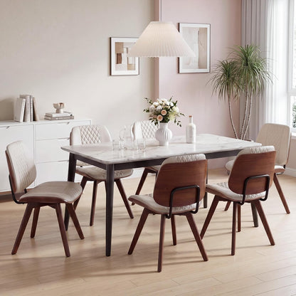 BV Dining Chairs Set of 2, PU Leather Armless Kitchen Chair in Modern Walnut Style, Mid Century Bentwood Side Chair with Wood Legs, Retro Accent Guest Chair for Kitchen Dining Room(Beige)