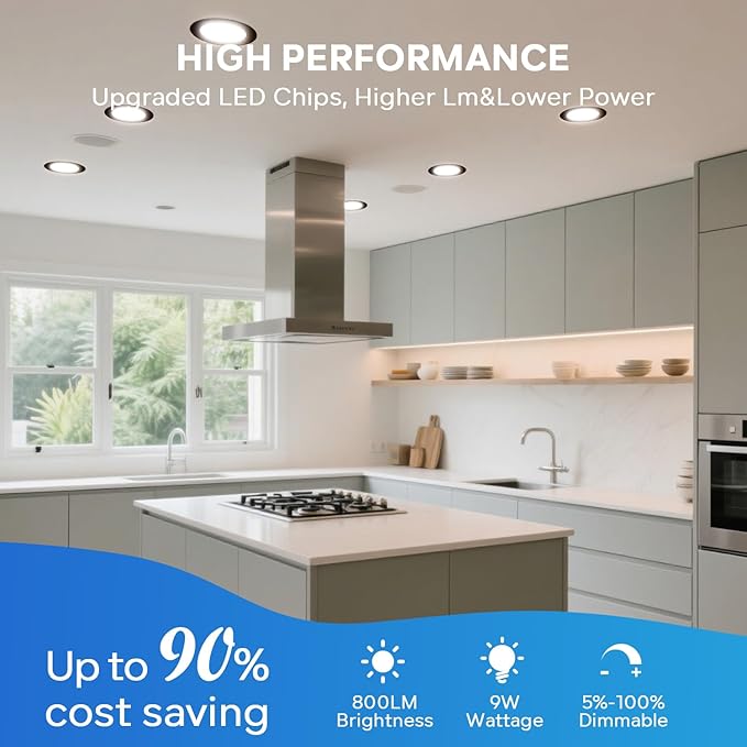 LVWIT 6 Pack 4 Inch LED Recessed Ceiling Light with Junction Box, 9W 5CCT Ultra-Thin Dimmable Can Lights, High Brightness, Canless Wafer Downlight for Kitchen Hallway Dining Room, ETL&FCC