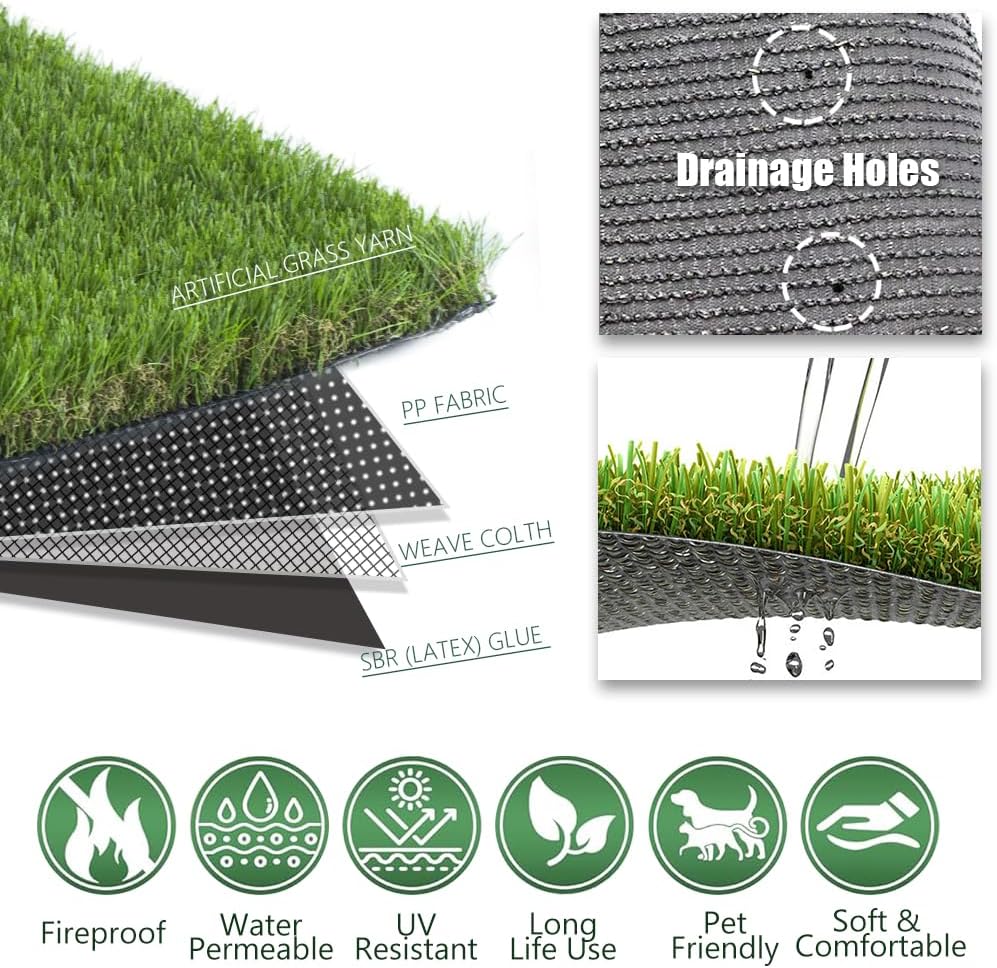Petgrow Luxurious Artificial Grass Realistic Turf 2 X 40 Feet,1.57 Inch Pile Height Ultrathick Indoor/Outdoor Dog Fake Faux Grass,Synthetic Grass Rug Garden Landscape Patio,Drainage Holes