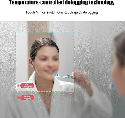 JSLJDM 800 mm Illuminated Backlit LED Bathroom Mirror, Wall Mounted Multifunction Bathroom Vanity Mirror with Lights and Demister Pad, Energy-Saving Illuminated Smart Mirror