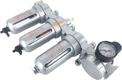 3/8" NPT MID FLOW 4 Stages Filter Coalescing Desiccant Dryer Regulator System For Compressed Air Lines, Poly Bowls, Great For Paint Spray And Plasma Cutter (MANUAL DRAIN)