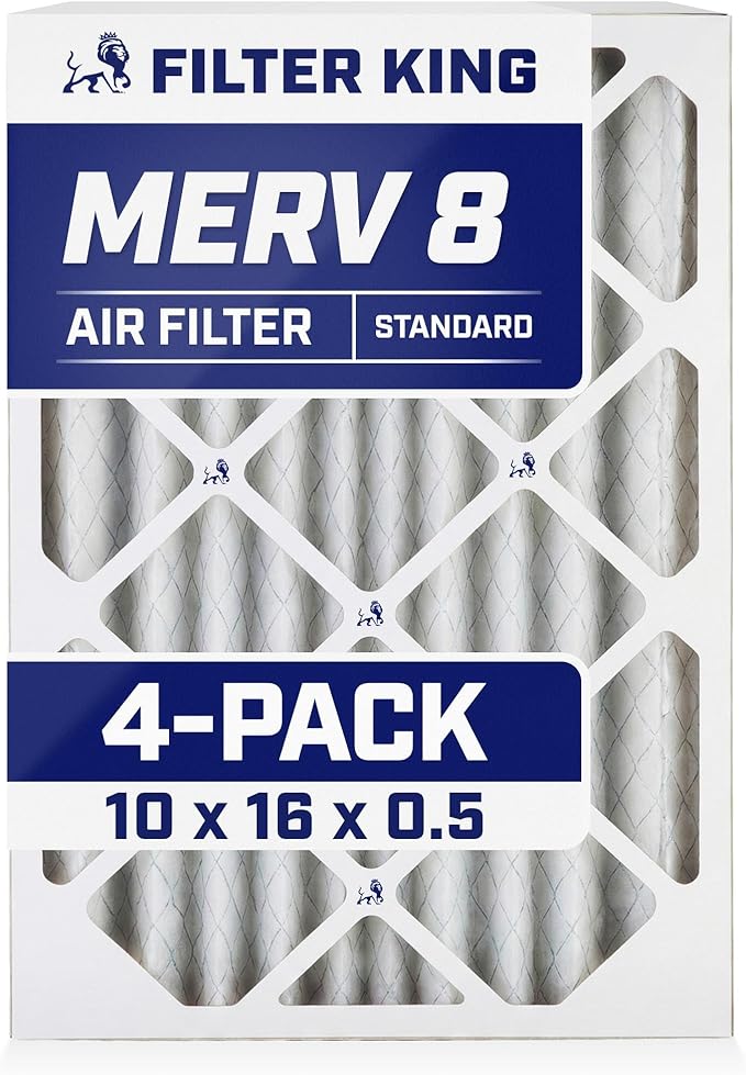 Filter King 10x16x0.5 Air Filter | 4-PACK | MERV 8 HVAC Pleated A/C Furnace Filters | MADE IN USA | Actual Size: 9.5 x 15.5 x 0.5"