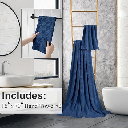 Hand Towels Set 2 Pack-16“x31”,Ultra Soft Microfibers Bathroom Towel Set Highly Absorbent Quick Dry Luxury Premium Towel Lightweight Durable Hand Towel Collection for Hotel Spa Gym Kitchen,Navy