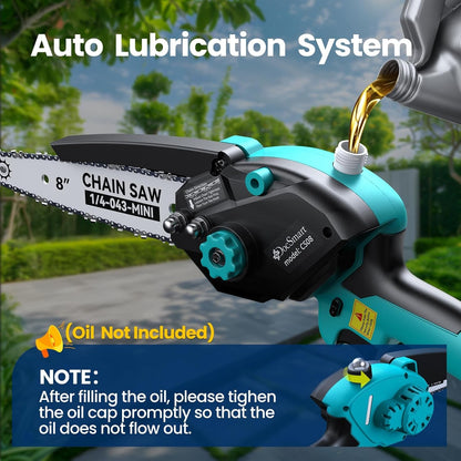 Mini Chainsaw Cordless, 8 inch & 6 inch Electric Chain Saw with 2 Pack Rechargeable Batteries, Battery Powered Handheld Saw for Trees Trimming Wood Cutting, Perfect Gardening Tools for Men Dad Husband