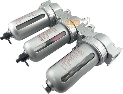 1/2" NPT MID FLOW 3 Stages Filter Coalescing Desiccant Dryer System For Compressed Air Lines, Poly Bowls, Great For Paint Spray And Plasma Cutter (MANUAL DRAIN)