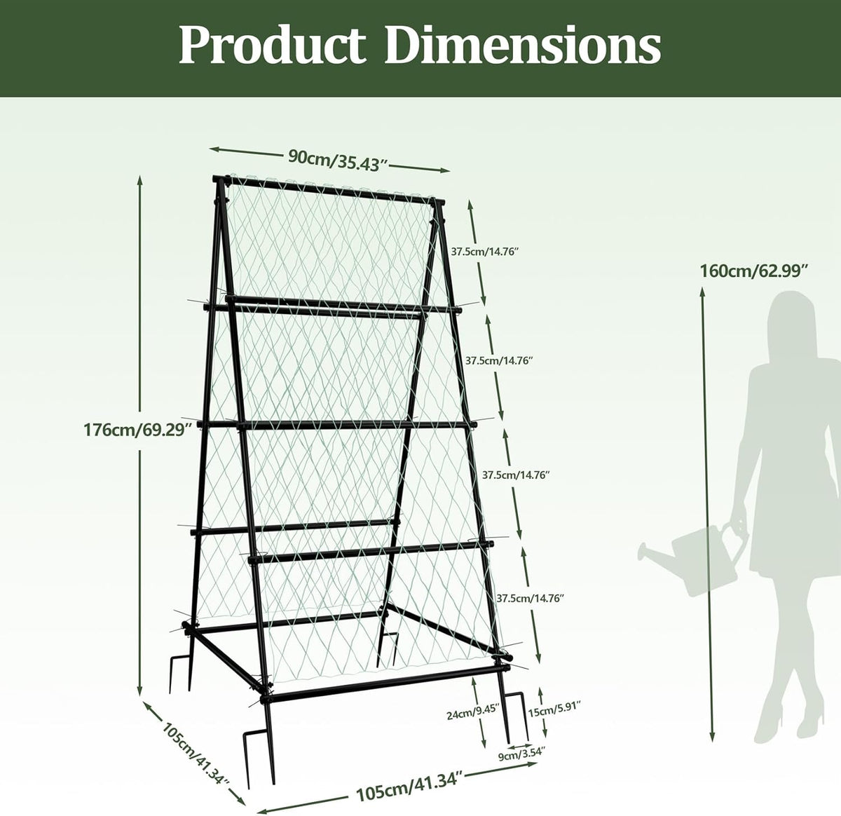unho Garden Trellis for Climbing Plants with Tough Nylon Netting, 6ft Tall Sturdy Rustproof Metal Plant Support Tower for Vegetable Fruit Vine Cucumber Garden Lightweight，Outdoor