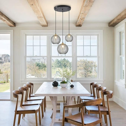 KCO Lighting 3-Lights Smoke Gray Glass Pendant Light Black Globe Round Cluster Chandelier Mid-Century Modern Multi Light Pendant Lighting Nordic Kitchen Island Light Fixture
