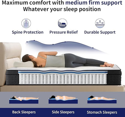 Queen Mattress 14 Inch, Memory Foam Mattress with Pocket Spring, Soft & Comfortable Medium Firm, Motion Isolation, Pressure Relief, CertiPUR-US Certified (80"*60"*14")