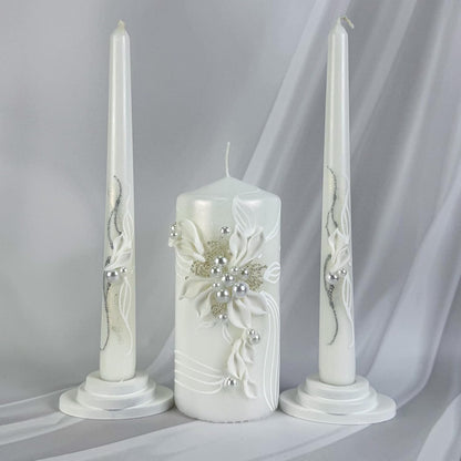 Unity Candle Set - Wedding Ceremony & Reception – 6” Pillar & Two 10” Taper Candles – Long Burning Unity Candles for Marriage Ritual – Handmade in USA – Royal White