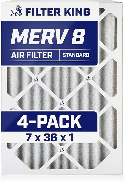 Filter King 7x36x1 Air Filter | 4-PACK | MERV 8 HVAC Pleated A/C Furnace Filters | MADE IN USA | Actual Size: 7 x 36 x .75"