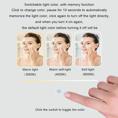 Bathroom Mirror with LED Lights，LED Bathroom Mirror，Smart Lighted Bathroom Mirror for Wall，Energy-Saving LED Smart Mirrors，with Demister Pad，Three-Color Light(H60*W80cm/H23.6*W31.5IN)