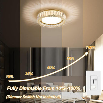 Modern K9 Crystal Dimmable LED Flush Mount Ceiling Light,15 Inch 36W/5CCT 3000K-6000K,Luxury Gold Round Large Close to Ceiling Lighting Fixtures for Living Room,Kitchen,Bedroom,Dining Room