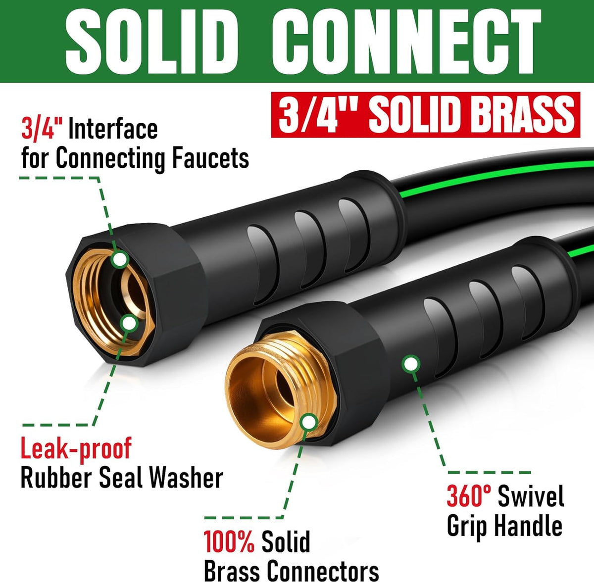 Heavy Duty Garden Hose 3ft, NON-EXPANDABLE Flexible Water Hose, Kink Resistant Lightweight Hybrid Hose, Leakproof Hose Male to Female Fittings