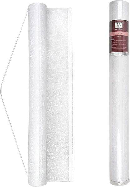 J&A Homes White Wedding Aisle Runner - Professional-Grade Nylon, Includes Tape Double-Sided Adhesive - Disposable Scroll Pattern Runner Great for Indoor or Outdoor Weddings, Prom, Parties