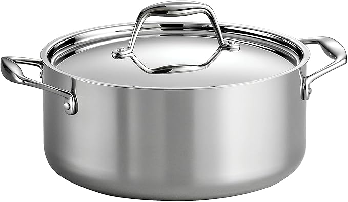 Tramontina Signature Tri-Ply Clad Stainless Steel 5-Quart Dutch Oven Pot with Lid, Induction-Ready, Dishwasher-Safe, NSF-Certified, Made in Brazil