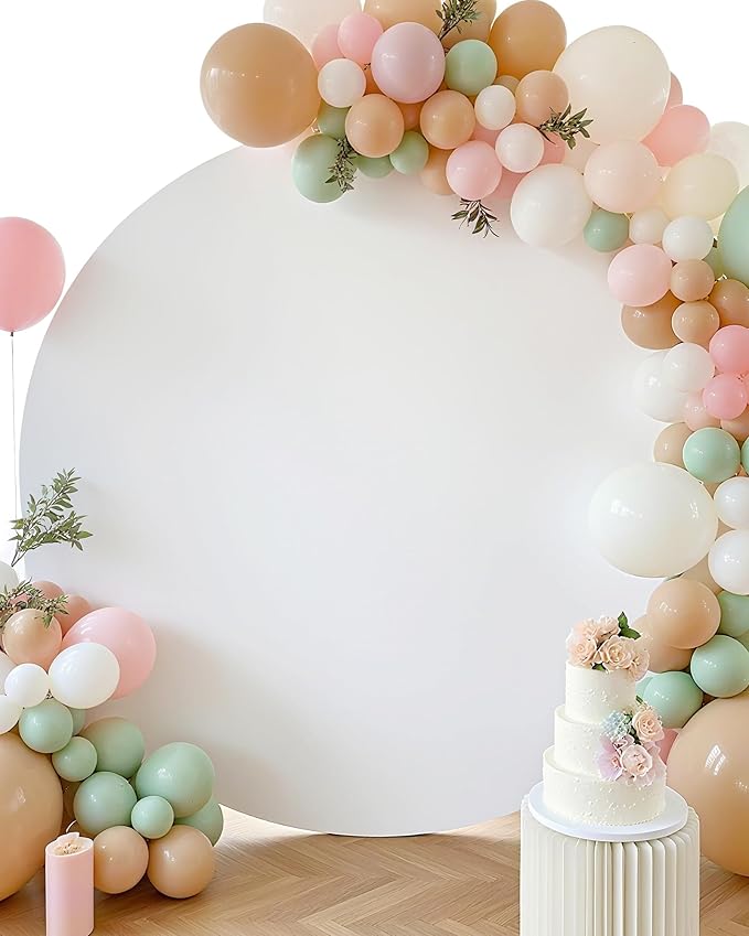 HEMMOTOP 7.2x7.2 ft Round Backdrop Cover White, Circle Arch Stand Cover for Wedding, Balloon Arched Covers Stretchy Backdrops for Party, Baby Shower, Fabric Photo Background 220cm