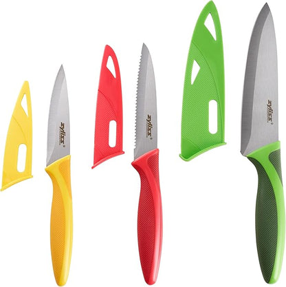 Zyliss 3 Piece Knife Value Set - Kitchen Knife Set - Kitchen Knife Set with Sheath Covers - Includes Paring, Serrated Paring & Utility Knives - Stainless Steel