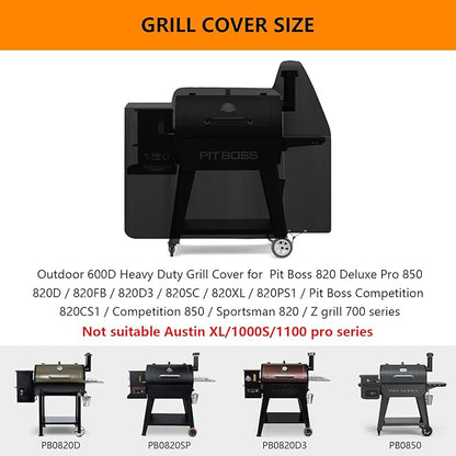 Grill Cover for Pit Boss 820 Deluxe,Pro Series 850,820FB 820D3 820SC 820XL 820PS1 820CS1,Z Grill 700 Series,Outdoor Heavy Duty 600D Waterproof BBQ Pitboss Smoker Cover for 820D PB820FB Grill,Black