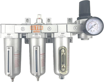 1/2" NPT HEAVY DUTY Industrial Grade 4 Stages Filter Coalescing Desiccant Dryer Regulator System For Compressed Air Lines, Metal Bowls, Great For Paint Spray And Plasma Cutter (MANUAL DRAIN)