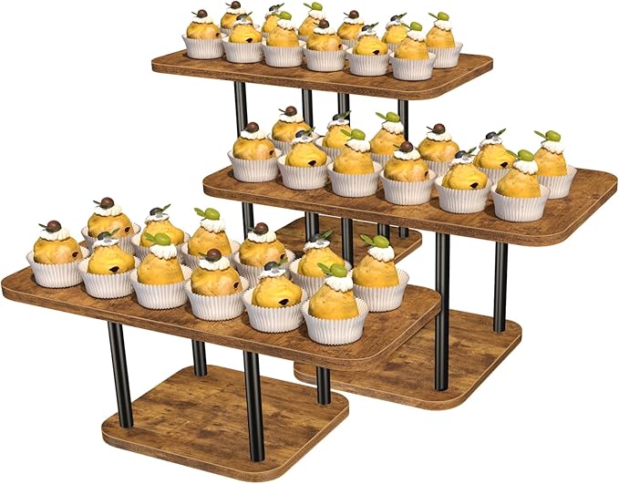 Cupcake Stand for 50 Cupcakes Wooden Dessert Table Display Set Rustic Dessert Stands Rectangle Serving Tray for Party Baby Shower Birthday Graduation Wedding